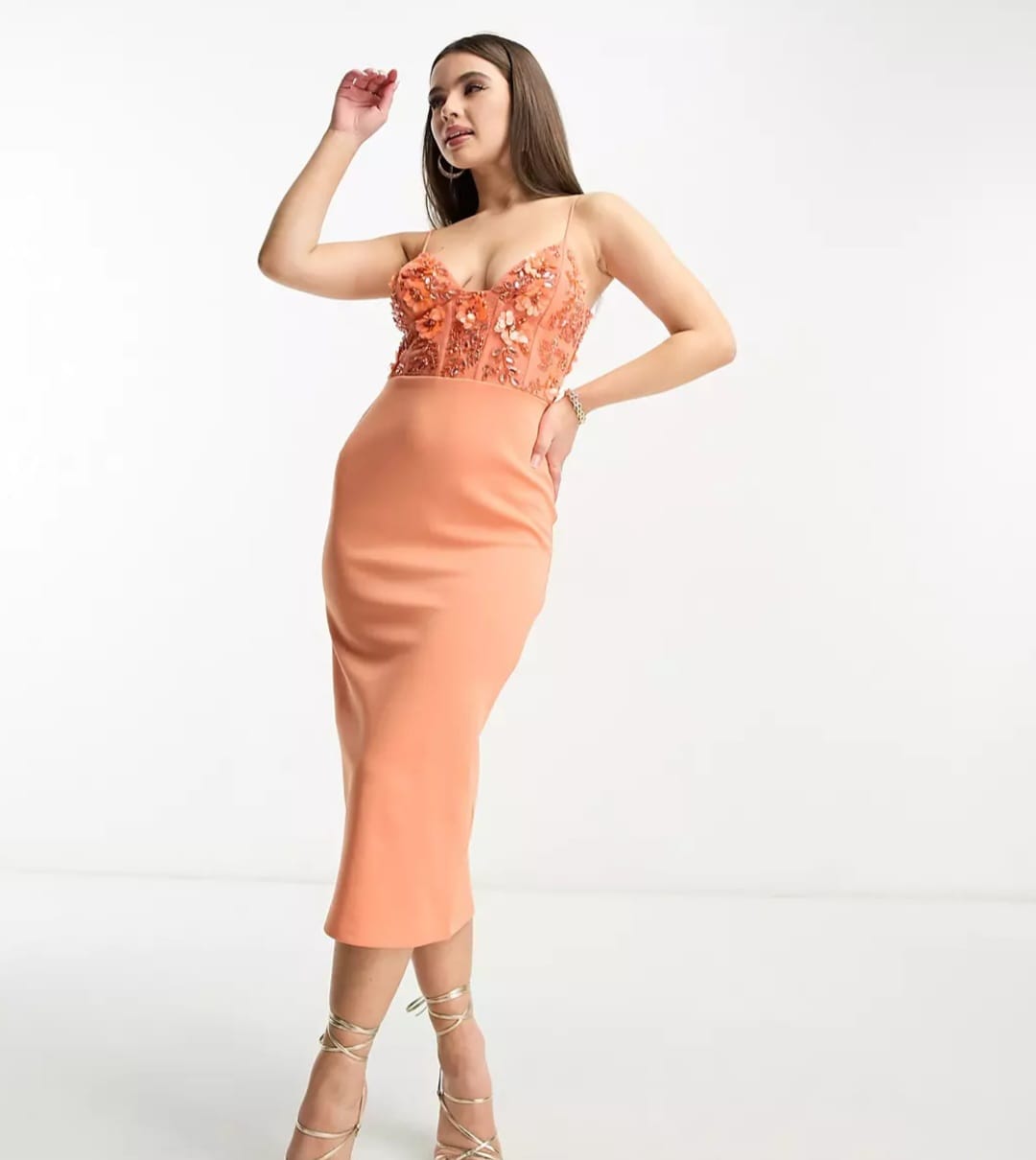 Vestido Midi Naranja detalle flores