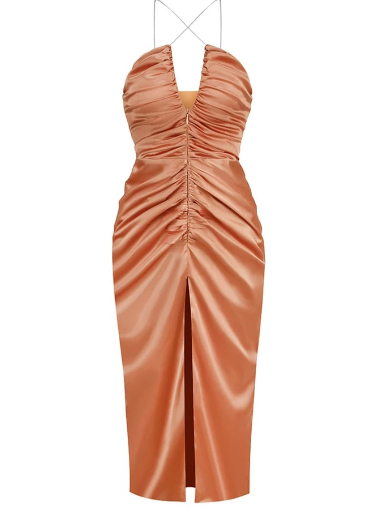 Vestido midi Satin bronce