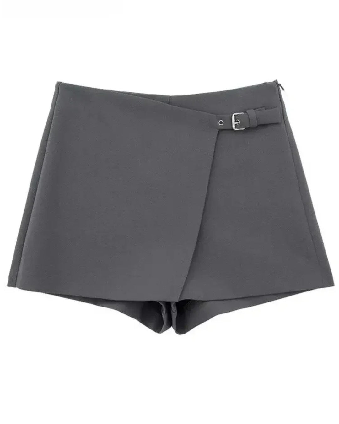 Falda-pantalón gris hebilla lateral