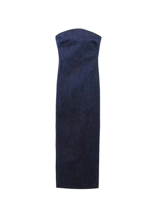 Vestido midi denim stretch